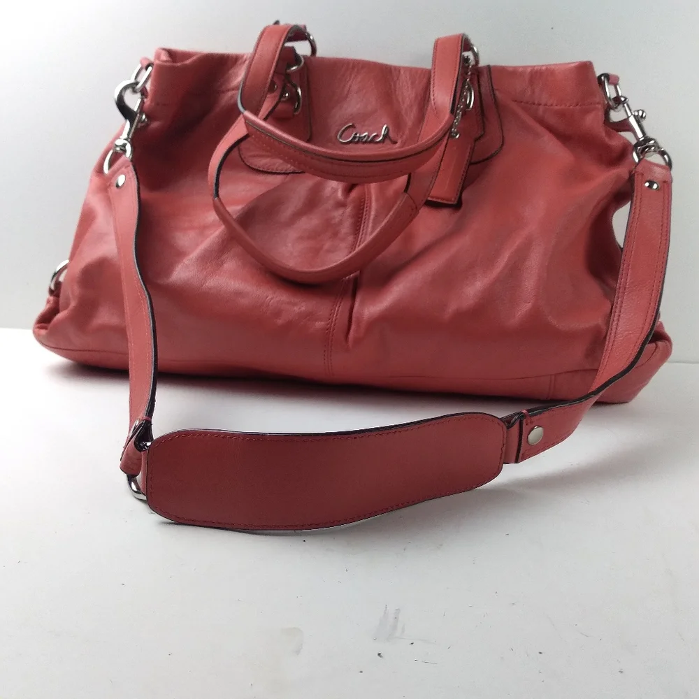 Coach ASHLEY  leather Stachel aHandbag in Coral Pink